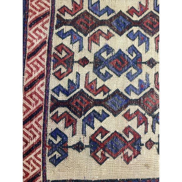 Vintage Afghan Flat weave Woven Wool Nomadic Rug Red Blue Geometric 55” x 29” - Picture 11 of 15